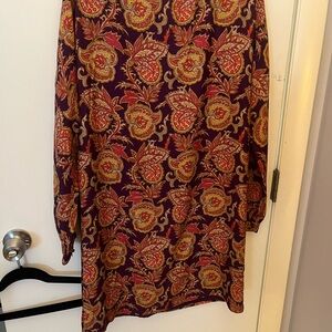 LOFT Paisley Long Sleeve Dress in Purple and Gold